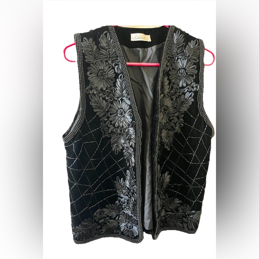 Black Velvet beaded Vest Women’s Vintage Gothic Maximalist Embellished Glamour